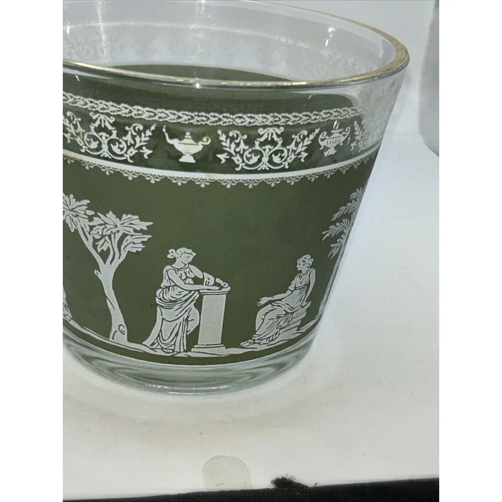 Vintage  Jeannette Wedgewood  Glass Green Grecian Hellenic. Ice Tub Bucket 5 3/4